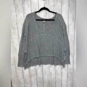 Free People Oversized Fray High-Low Wide Neck Long Sleeve Shirt Gray Size Small